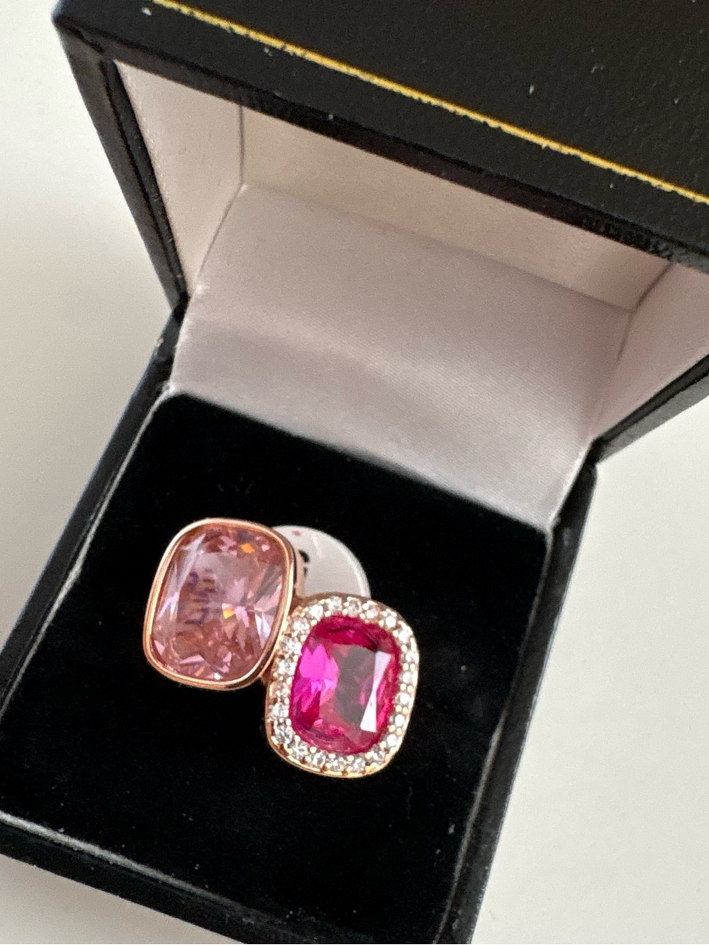 Bomb Party Modern Maven Ring RG48841 Rose Quartz CZ & Pink Corundum Rose Gold